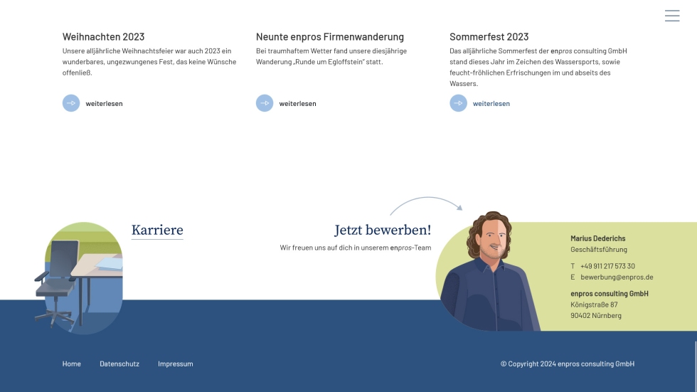 Fußzeile mit Karriere-Teaser und Ansprechpartner-Avatar<br/>engl.: Footer with career teaser and contact person avatar