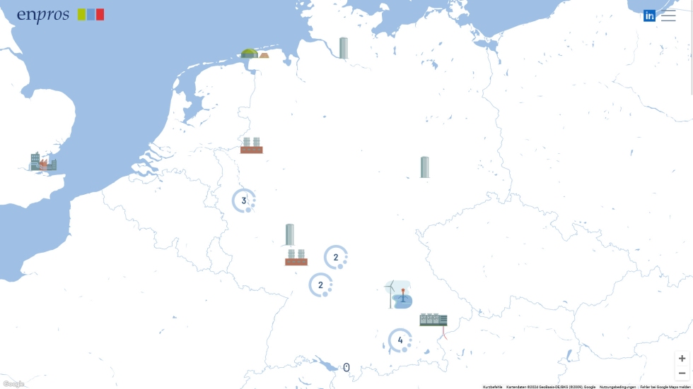 Individuelle Google Map mit Custom Marker passend zur Technologie<br/>engl.: Individual Google Map with custom markers to match the technology