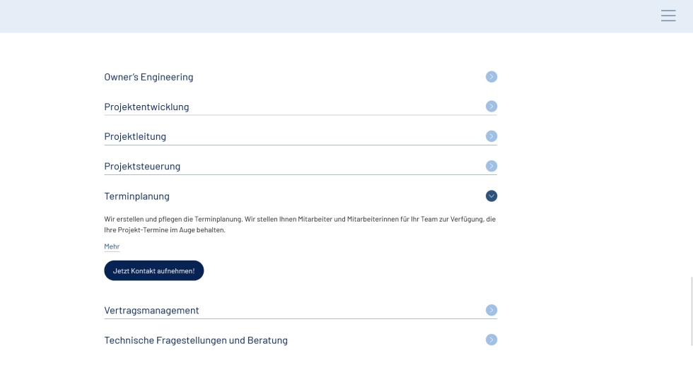 Kompakte Darstellung umfangreicher Inhalte als Accordion<br/>engl.: Compact presentation of extensive content as an accordion