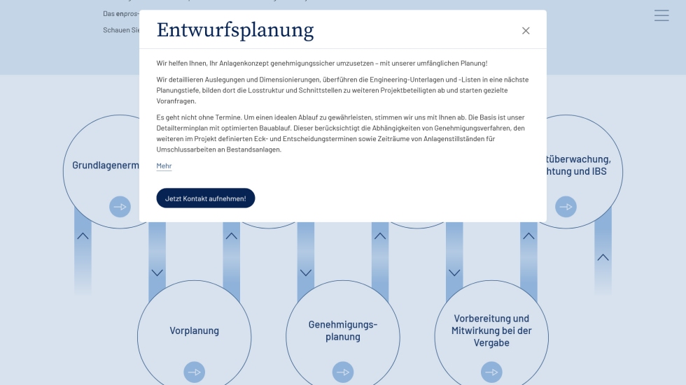 Detaillierte Infos zu einem Leistungsgebiet als Modal<br/>engl.: Detailed information on a service area as a modal