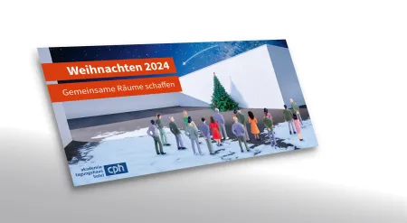 Weihnachtskarte und -banner mit belebtem Raum und Neuschnee