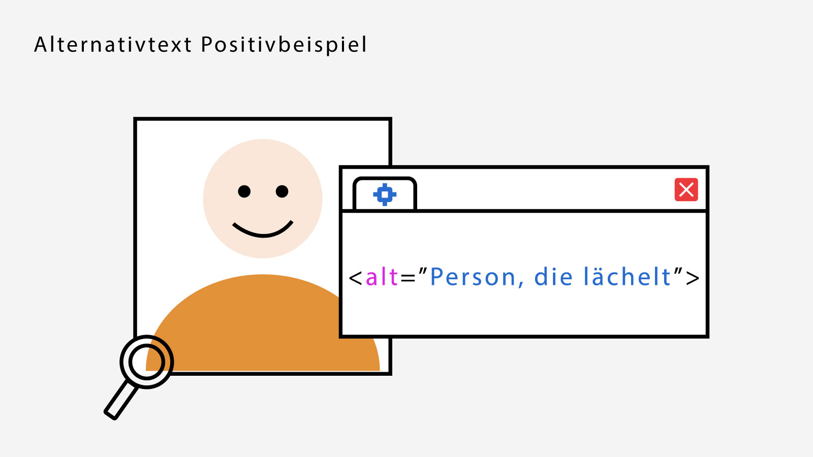 Dieses Bild zeigt einen vorhandenen Alternativtext im Quellcode der Seite als Positivbeispiel.