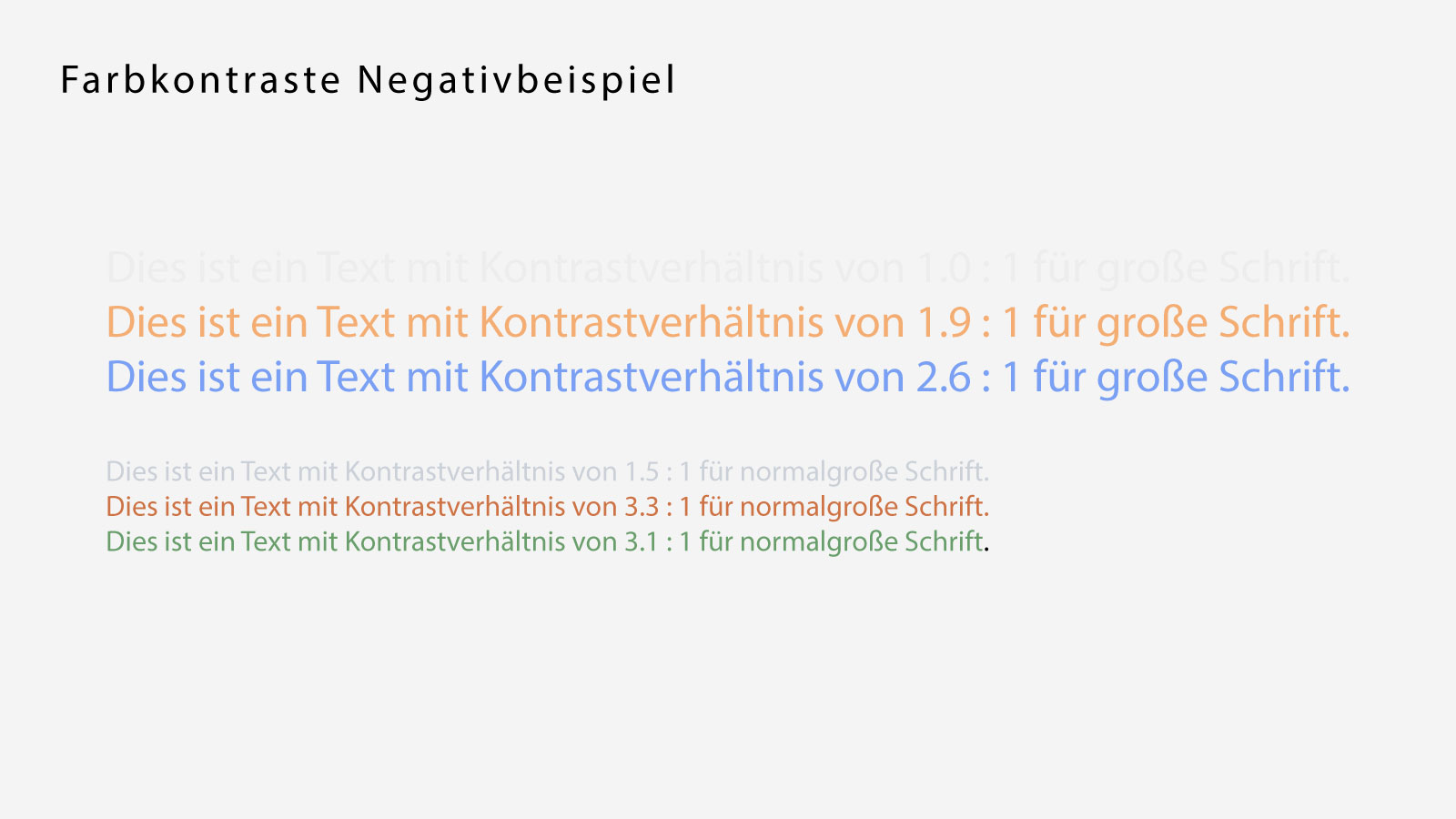 Dieses Bild zeigt einen hellgrauen Text auf hellem Hintergrund, der schwer lesbar ist, als Negativbeispiel zu Farbkontrasten.